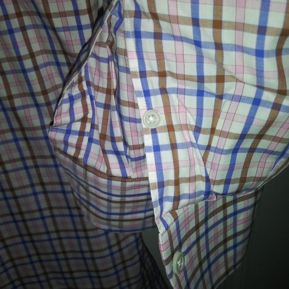Ledbury: Men's Blue, Brown & Pink Check. Barrel cuffs, Neck: 17.5 Sleeve: 37 - Picture 4 of 6